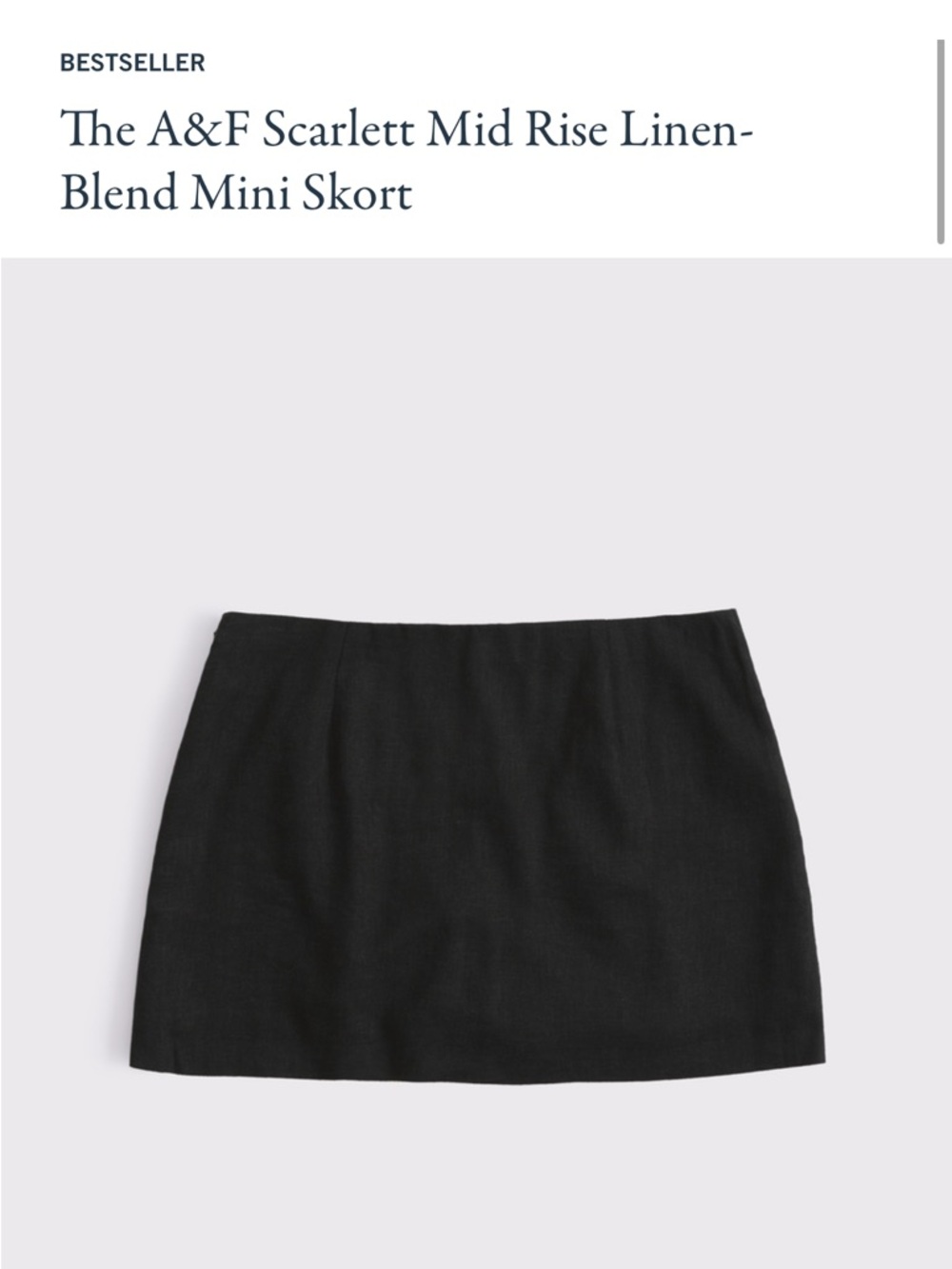 Abercrombie & Fitch Black Scarlett Mid-Rise Linen-Blend Mini Skort